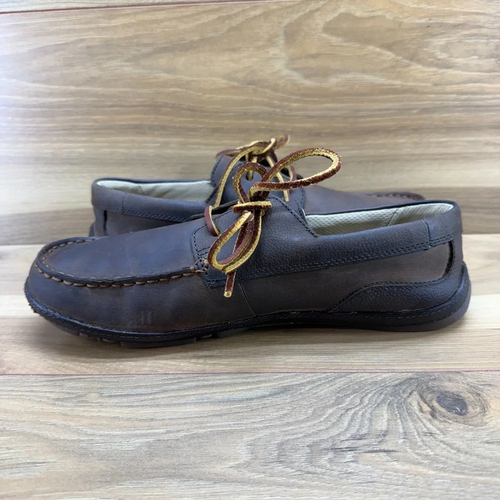 Olukai Mano Boat Loafers Mens 8 EU 41 Brown Leather Moc Toe Shoes‎